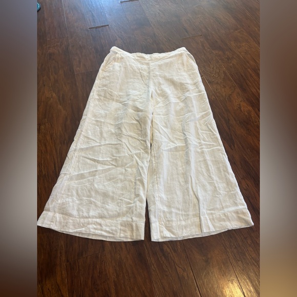 Free People Pull On High Rise Wide Leg Linen Blend Pant Size Large White - Picture 2 of 5